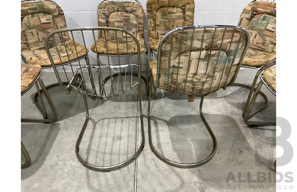 Set of Eight Italian Gastone Rinaldi Style Chrome Wire Cantilevered Dining Chairs (87 X 65 X 46cm) - Lot of 8