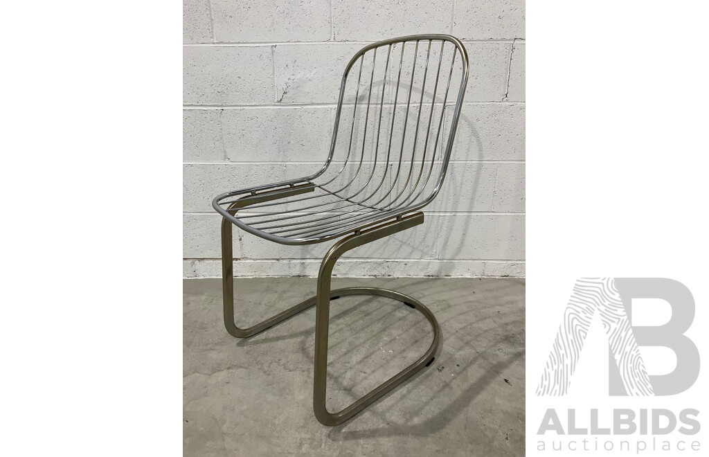Set of Eight Italian Gastone Rinaldi Style Chrome Wire Cantilevered Dining Chairs (87 X 65 X 46cm) - Lot of 8