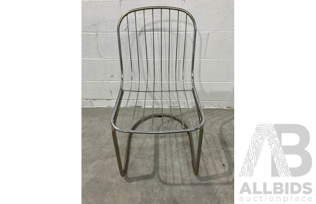 Set of Eight Italian Gastone Rinaldi Style Chrome Wire Cantilevered Dining Chairs (87 X 65 X 46cm) - Lot of 8