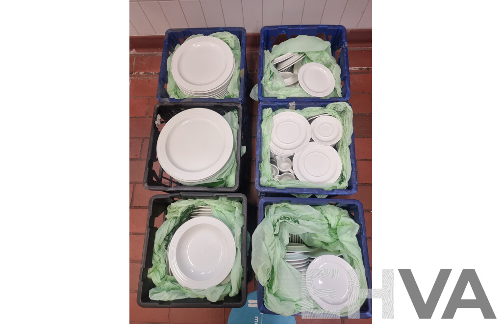 Lot of 6 Milk Crates of Crockery ETC