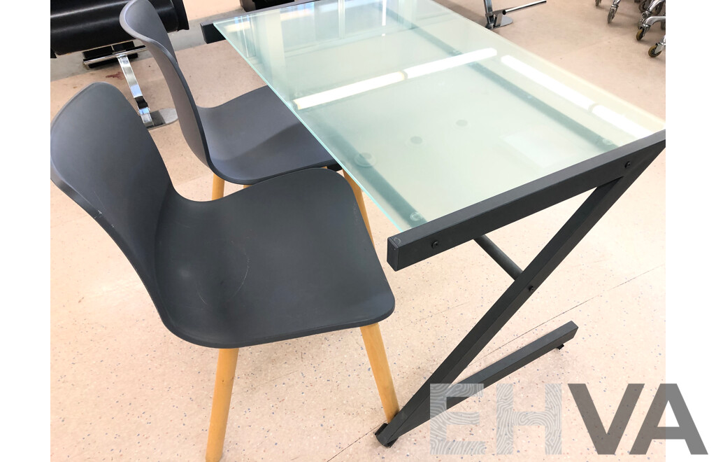 Glass Top Desk with Two Chairs