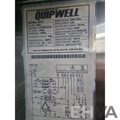 Quipwell Commercial 2 Door 1300L Glass Door Fridge