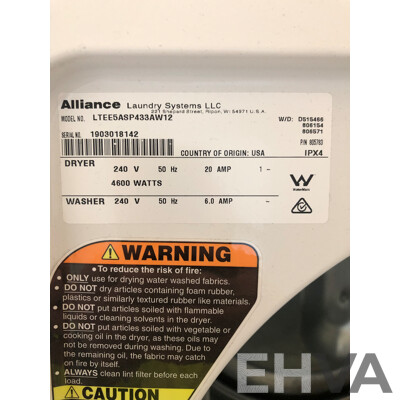 Alliance Laundry Systems Stacked Commercial Washer and Dryer