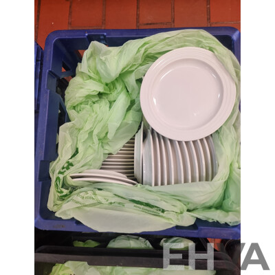 Lot of 6 Milk Crates of Crockery ETC