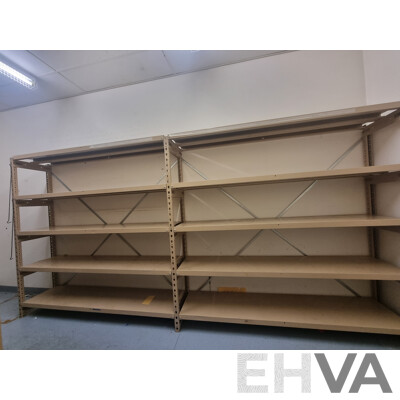 2 Bays of Kitchen Storage Shelving & Brown Built 2 Door Metal Cabinet Locker