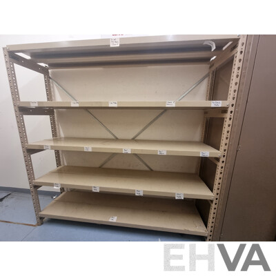 2 Bays of Kitchen Storage Shelving & Brown Built 2 Door Metal Cabinet Locker