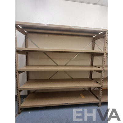 2 Bays of Kitchen Storage Shelving & Brown Built 2 Door Metal Cabinet Locker