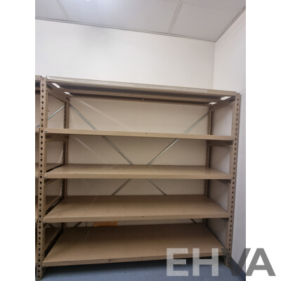 2 Bays of Kitchen Storage Shelving & Brown Built 2 Door Metal Cabinet Locker