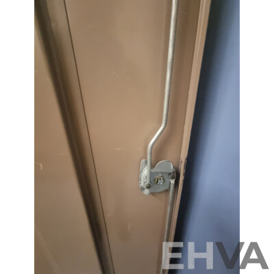 2 Bays of Kitchen Storage Shelving & Brown Built 2 Door Metal Cabinet Locker