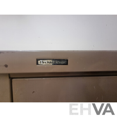 2 Bays of Kitchen Storage Shelving & Brown Built 2 Door Metal Cabinet Locker