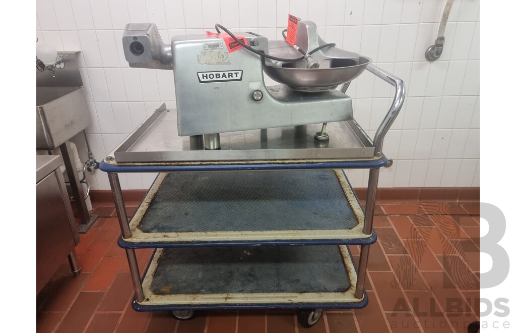 Hobart Commercial Meat Mincer with 4 Wheeled Service Trolley