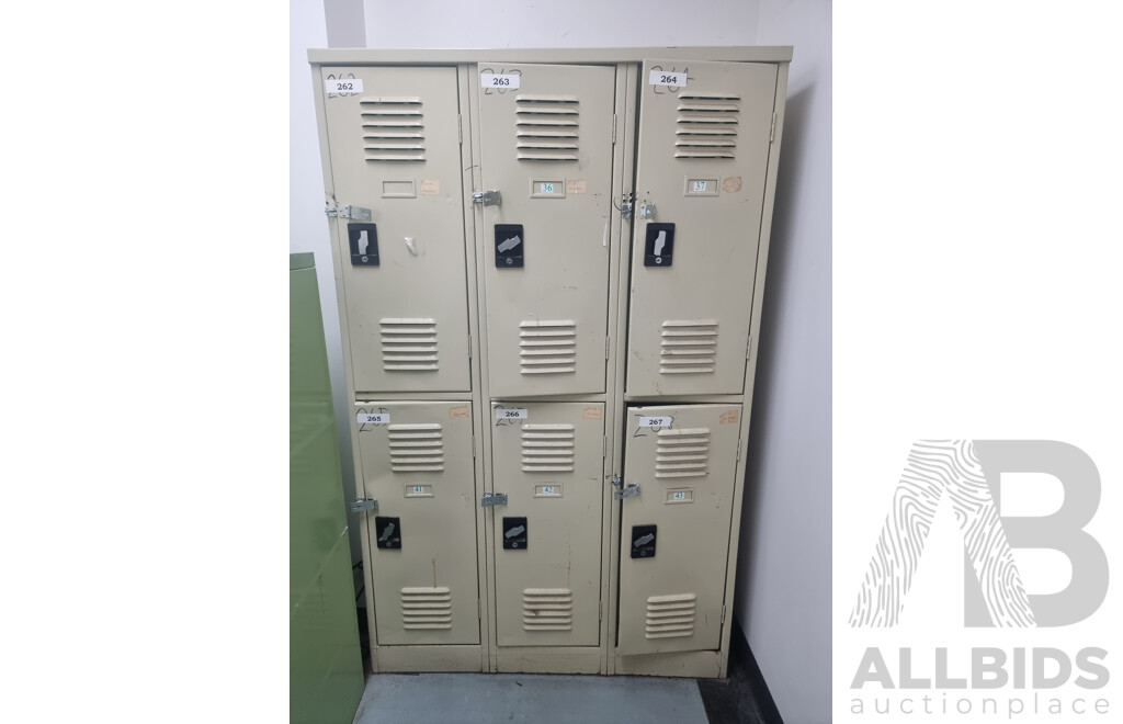 6 Lockers & Brown Built 4 Drawer Filing Cabinet ETC