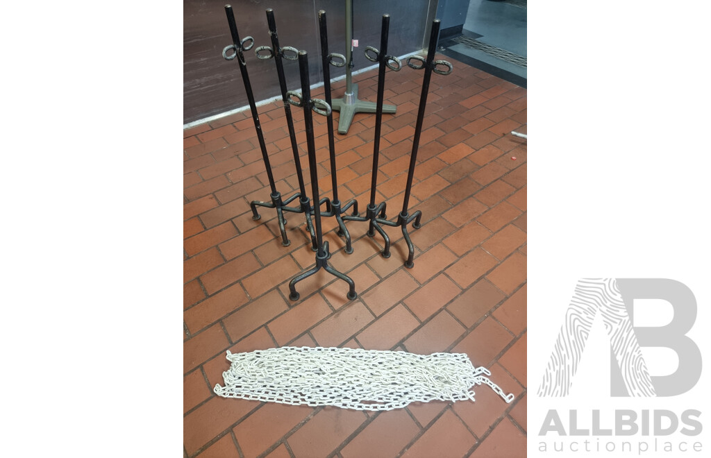 Cast Iron Crowd Control Barricades with White Plastic Chains ETC