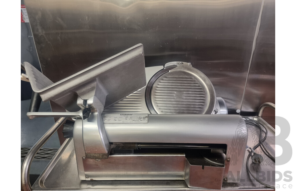 Hobart Commercial Meat Slicer with 4 Wheeled Stainless Steel Service Trolley