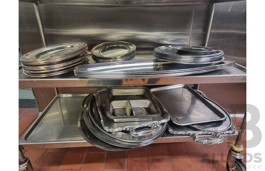Hobart Commercial Meat Slicer with 4 Wheeled Stainless Steel Service Trolley
