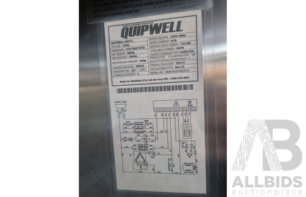 Quipwell Commercial 2 Door 1300L Glass Door Fridge