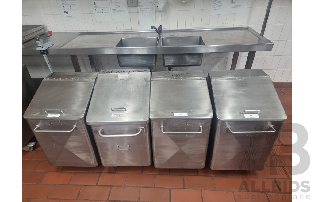 4 Stainless Steel Flour Bins on Wheels