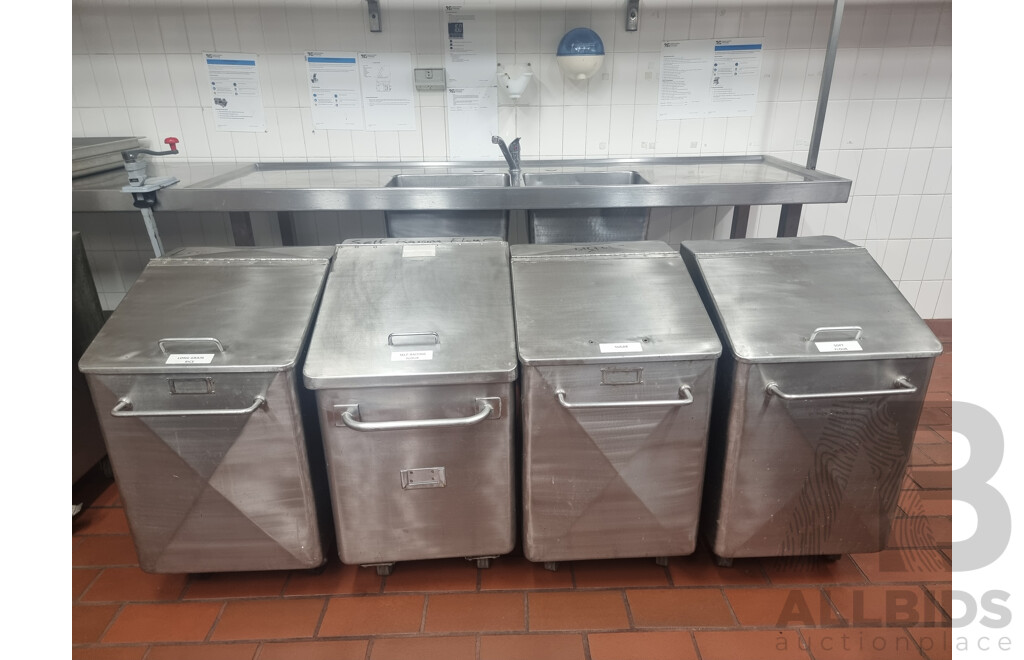 4 Stainless Steel Flour Bins on Wheels