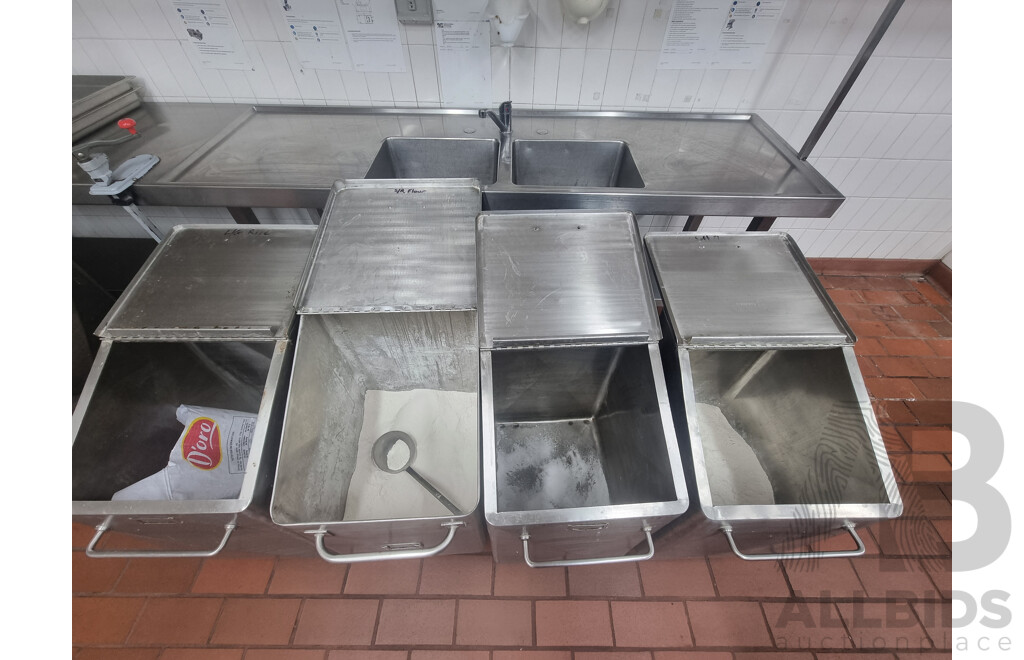 4 Stainless Steel Flour Bins on Wheels