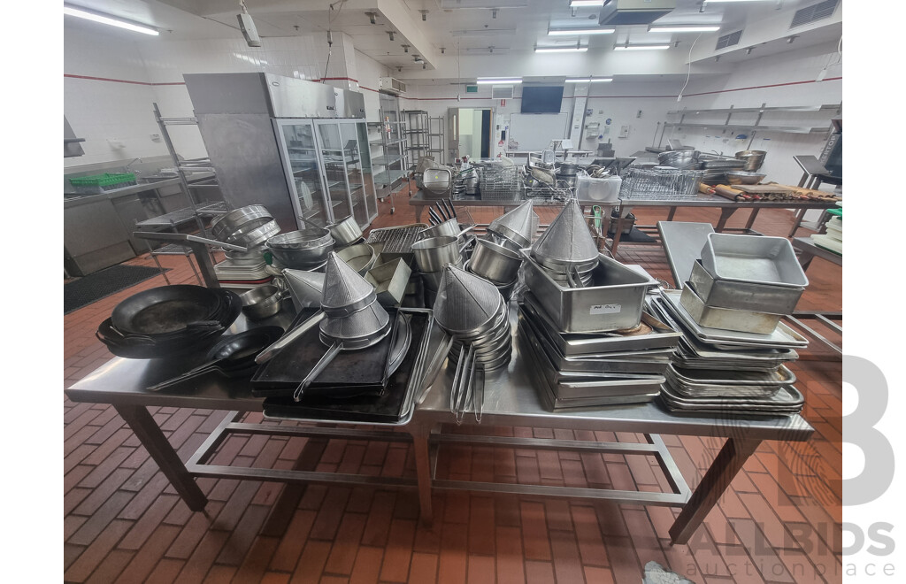 2 Stainless Steel Workbench with Under Shelf Storage Including Miscellaneous Cooking Equipment ETC