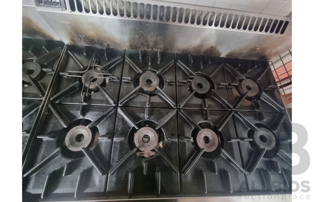 Waldorf by Moffat 8 Burner Gas Cook Top with Under Bench Fan Forced Electric Oven Combo