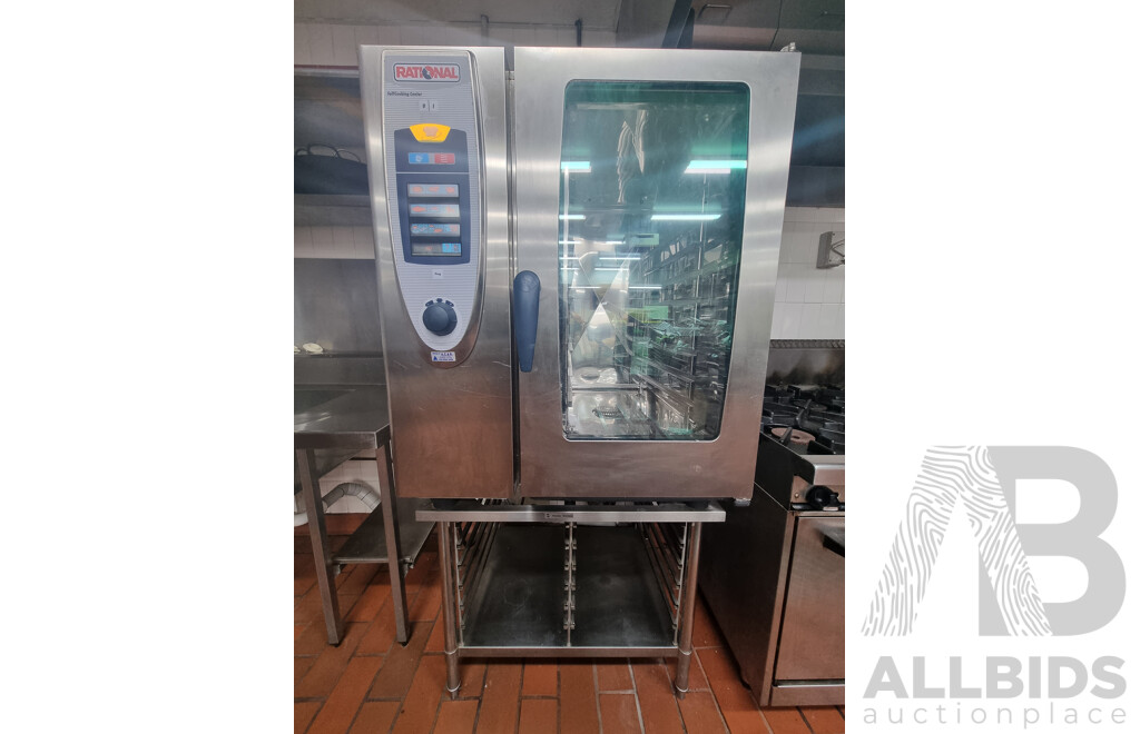 Rational SCC101 Combi Oven with 12 Slot Cooling Rack Stand
