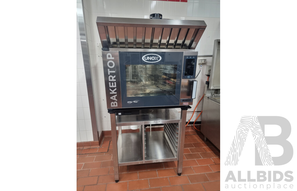 Unox Baker Top Commercial Smart Oven on Cooling Rack Stand