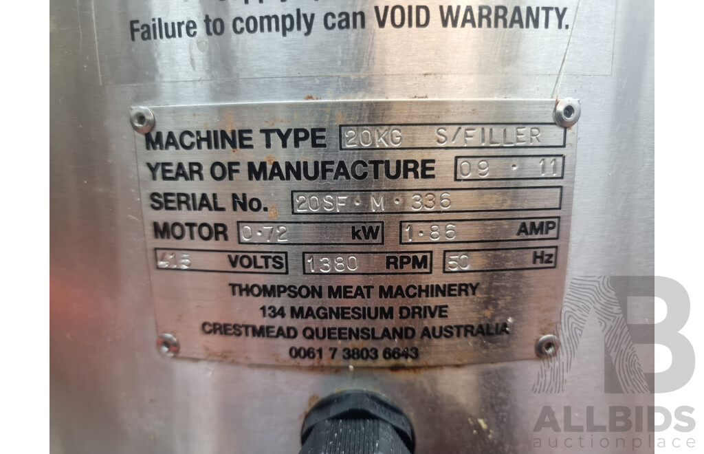 Thompson Commercial 20KG Sausage Filler on Stainless Steel Service Trolley