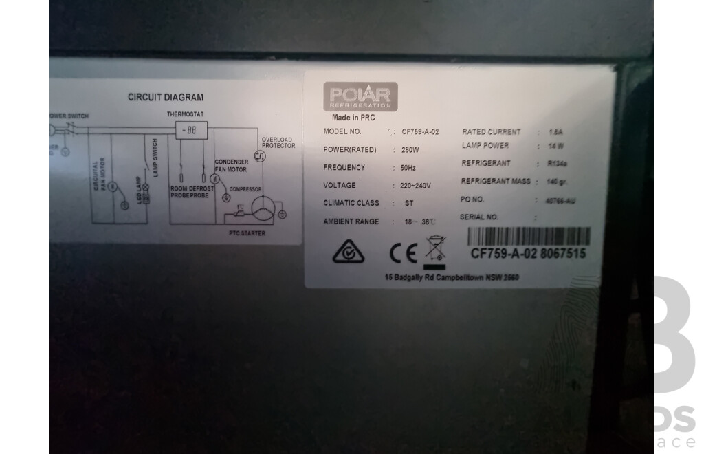 Polar Commercial 2 Sliding Door Under Bench Bar Fridge