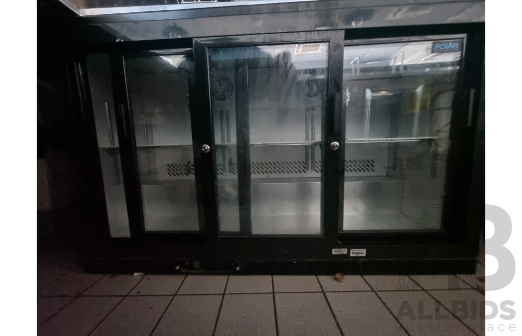 Polar Commercial 3 Sliding Door Under Bench Bar Fridge