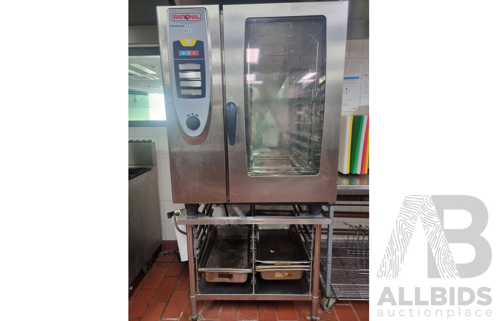 Rational SCC101 Combi Oven with 12 Slot Cooling Rack Stand