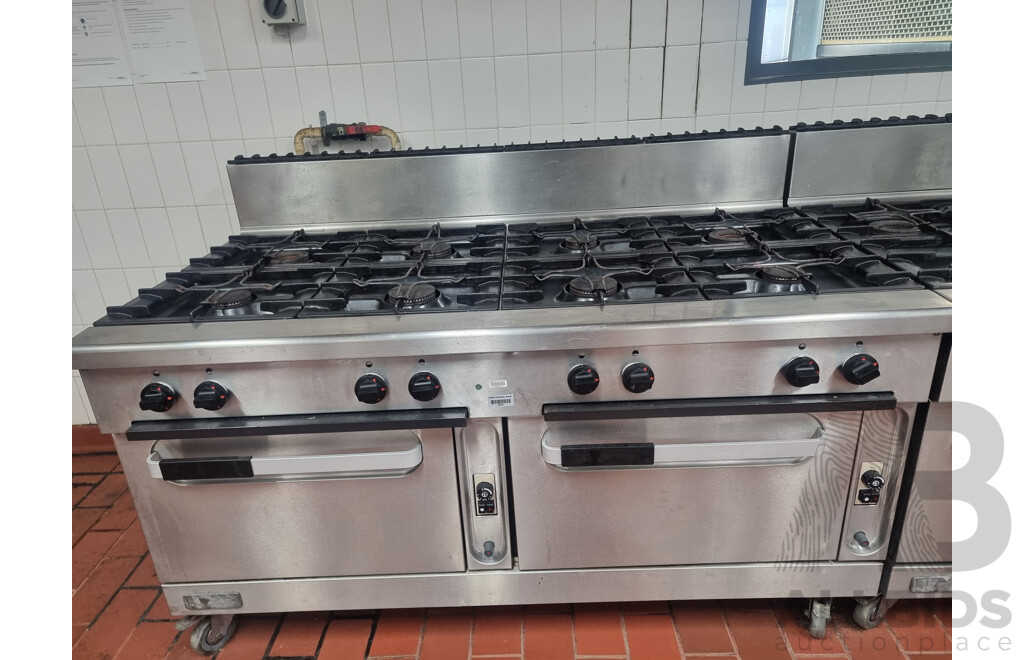 Commercial Gas 8 Burner Stove Top with Double Under Bench Gas Oven's