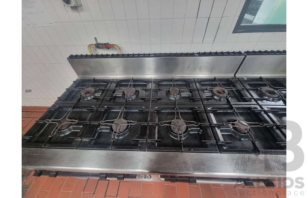 Commercial Gas 8 Burner Stove Top with Double Under Bench Gas Oven's