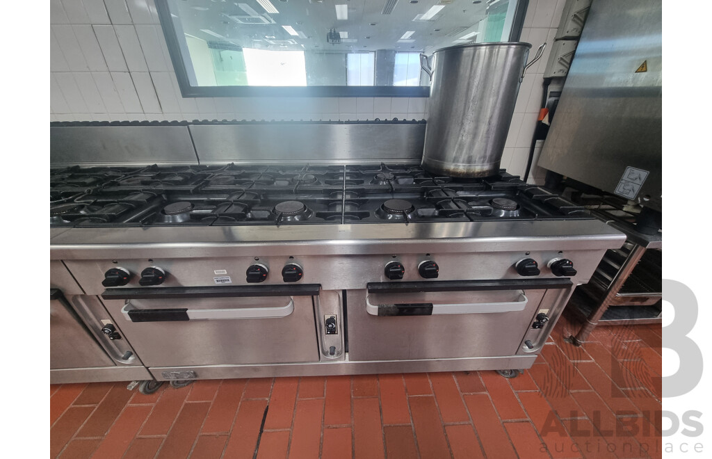 Commercial Gas 8 Burner Stove Top with Double Under Bench Gas Oven's