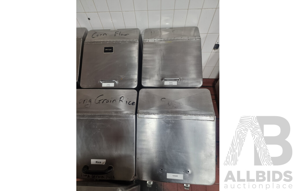 7 Stainless Steel Flour Bins on Wheels