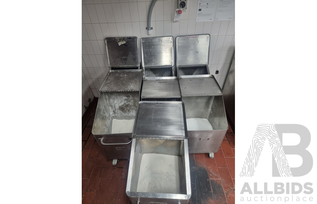 7 Stainless Steel Flour Bins on Wheels