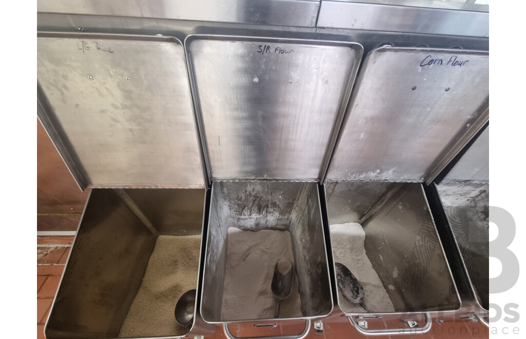 7 Stainless Steel Flour Bins on Wheels