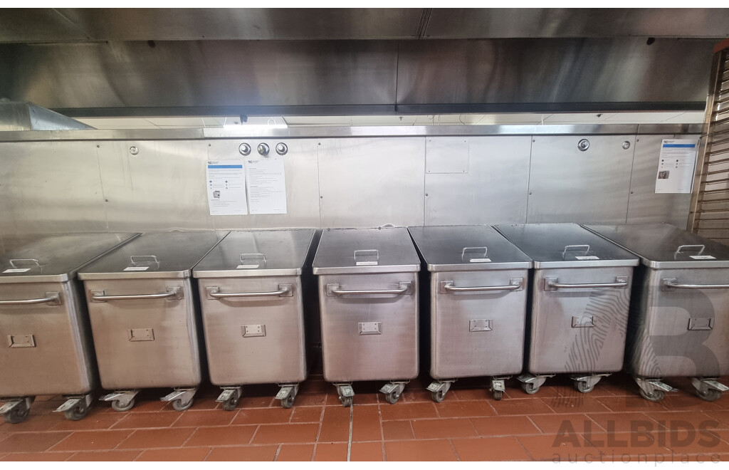7 Stainless Steel Flour Bins on Wheels
