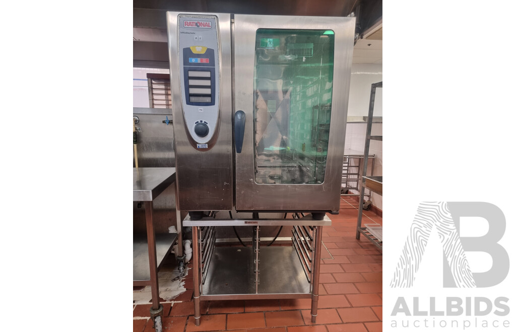 Rational SCC101 Combi Oven with 12 Slot Cooling Rack Stand