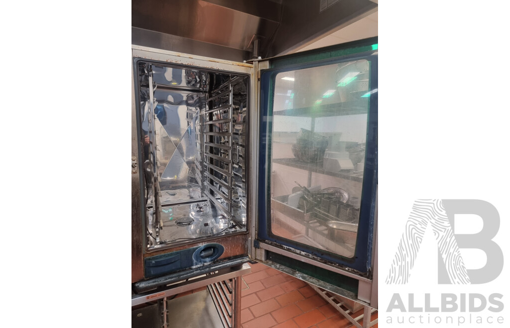 Rational SCC101 Combi Oven with 12 Slot Cooling Rack Stand