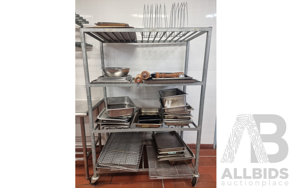 Kitchen Racking Trolley & Contents ETC