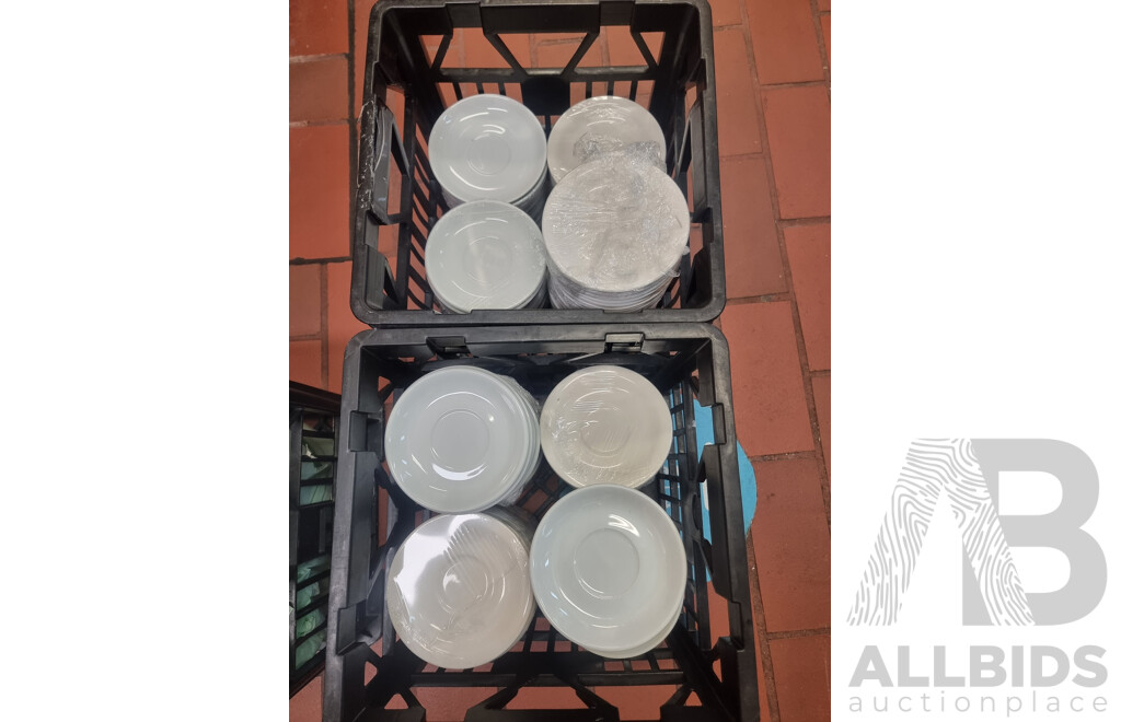 Lot of 6 Milk Crates of Crockery ETC