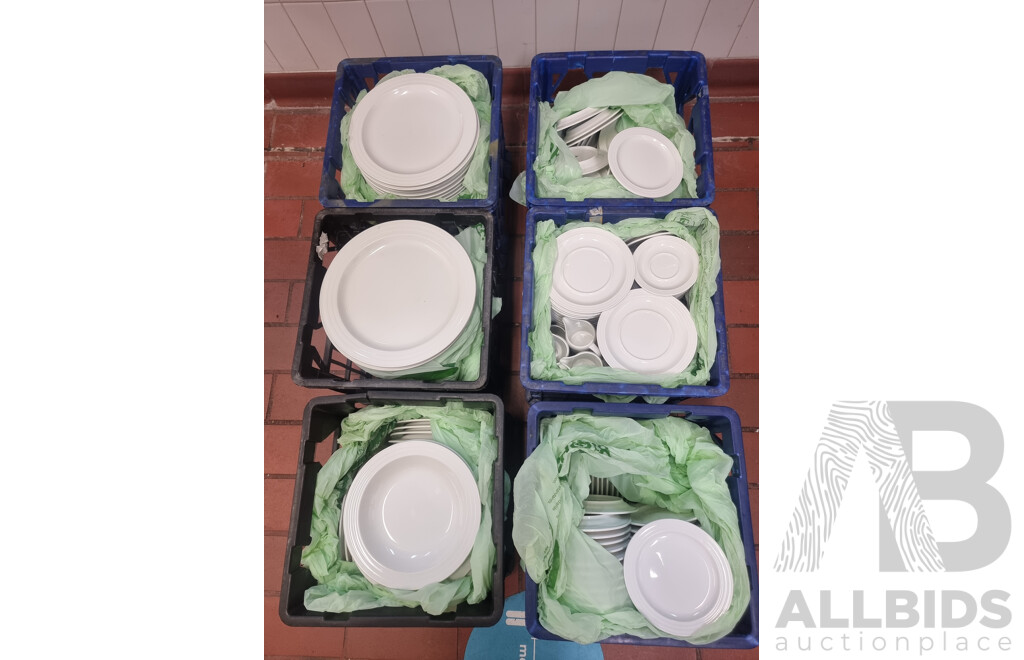 Job Lot of 6 Milk Crates of Crockery ETC