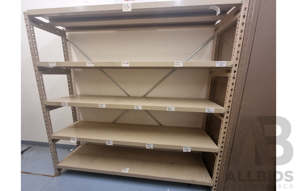 2 Bays of Kitchen Storage Shelving & Brown Built 2 Door Metal Cabinet Locker