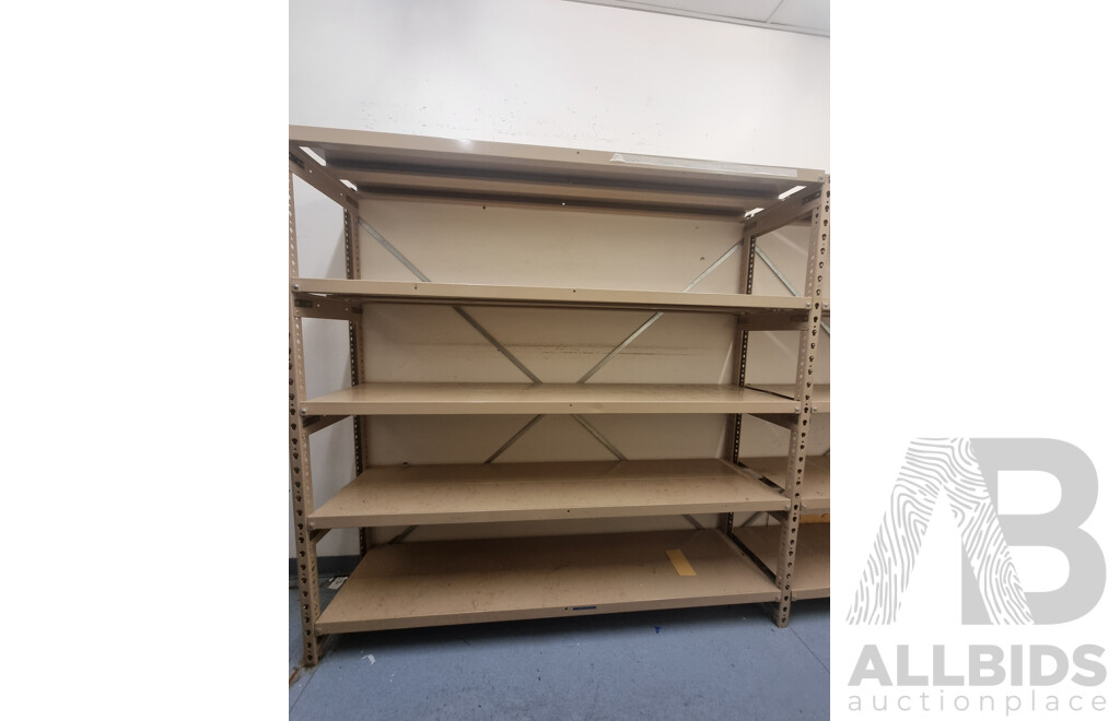 2 Bays of Kitchen Storage Shelving & Brown Built 2 Door Metal Cabinet Locker