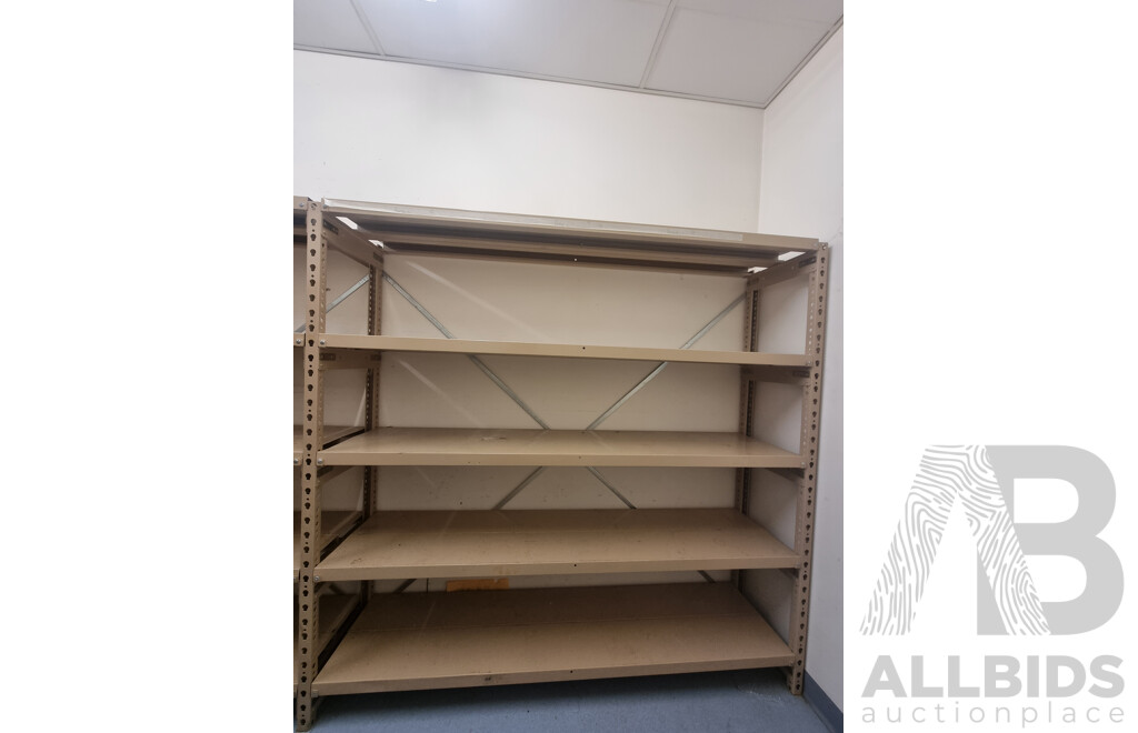 2 Bays of Kitchen Storage Shelving & Brown Built 2 Door Metal Cabinet Locker