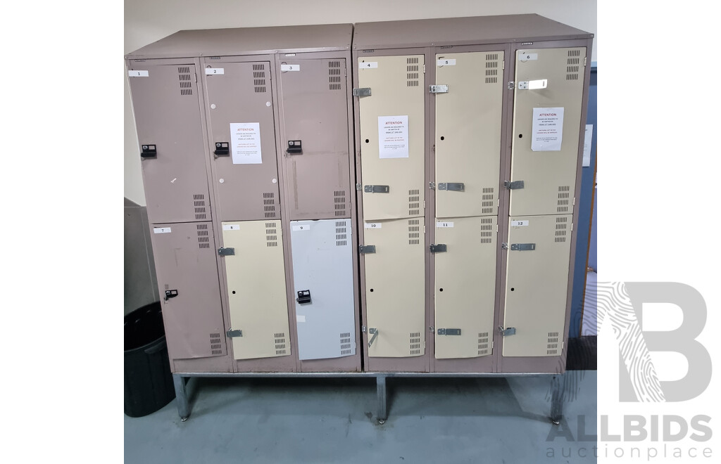 2 Bays of 6 Brown Built Lockers