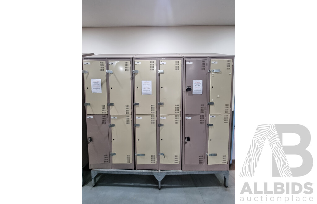 3 Bays of 4 Brown Built Lockers