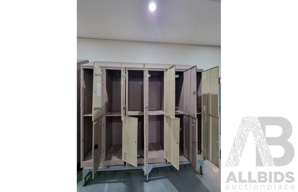 3 Bays of 4 Brown Built Lockers