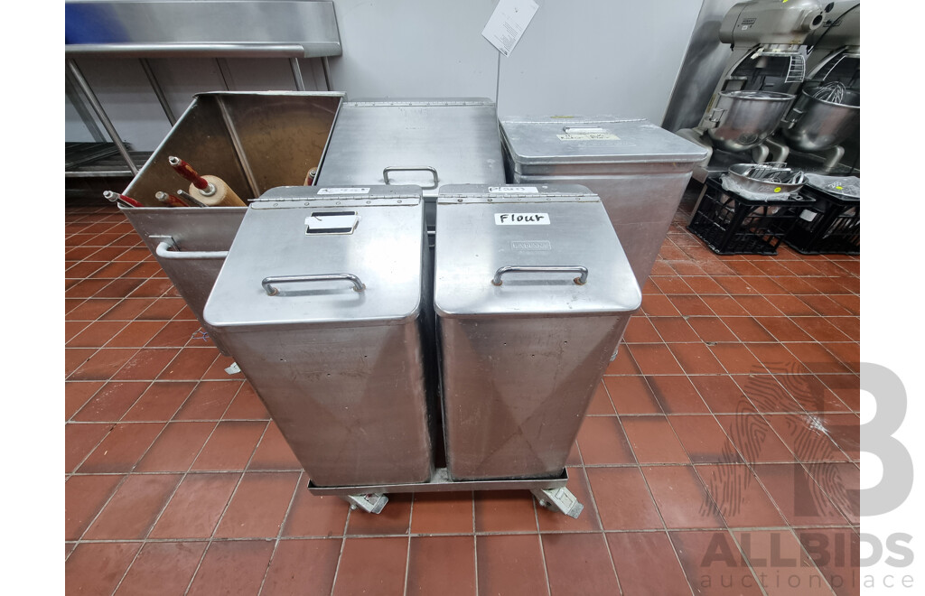 5 Stainless Steel Flour Bins & Rolling Pins ETC